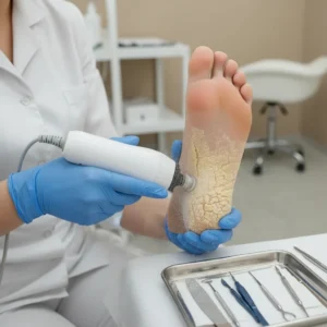 کف‌سابی پا با دستگاه | درمان پینه و ترک‌های دردناک کف پا